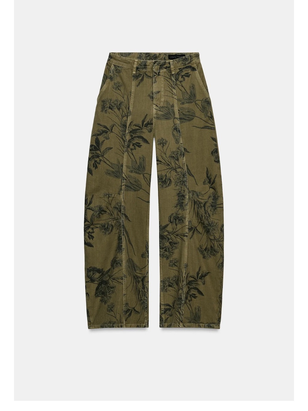 Zara ZW COLLECTION FLORAL LOW-RISE BARREL LEG JEANS